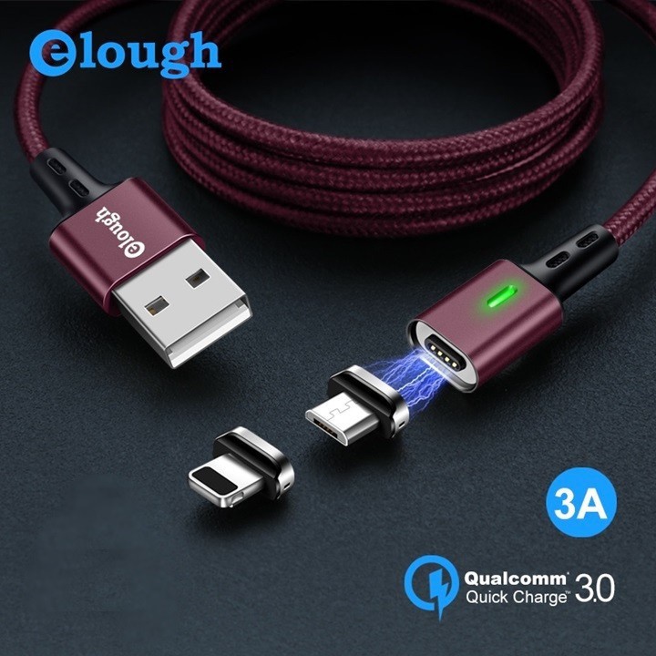 Cáp Sạc Từ, Truyền Dữ Liệu Hít Nam Châm Elough Estar 2in1 Lightning, MicroUSB Hỗ Trợ Sạc Nhanh QC 3.0 Chính Hãng