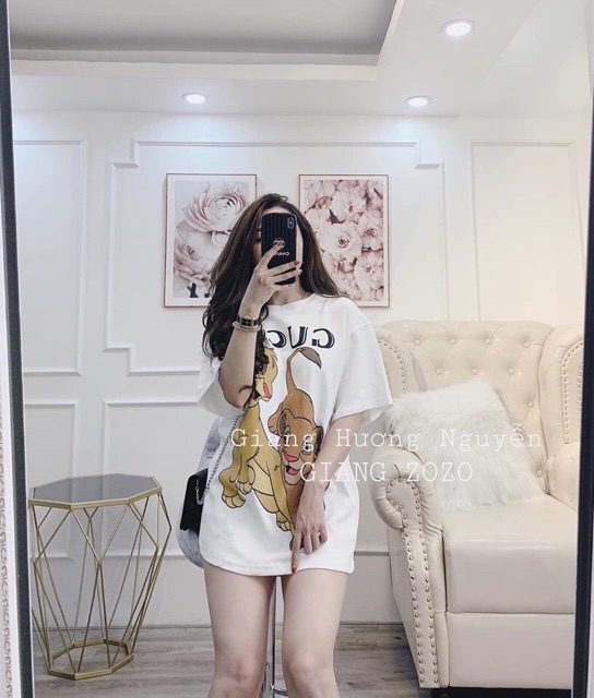 áo thun cộc tay in hình sư tử dáng thụng bầu bì bon chen thoải mái
