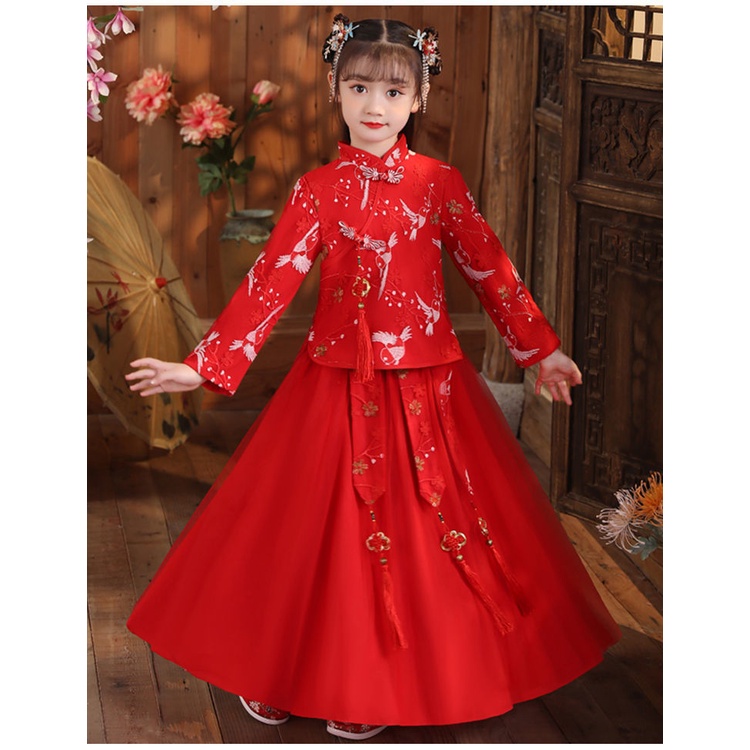 Đầm Hán Phục Phong Cách Trung Hoa Đơn Giản Thời Trang Thu Đông 2023 Cho Bé Gái