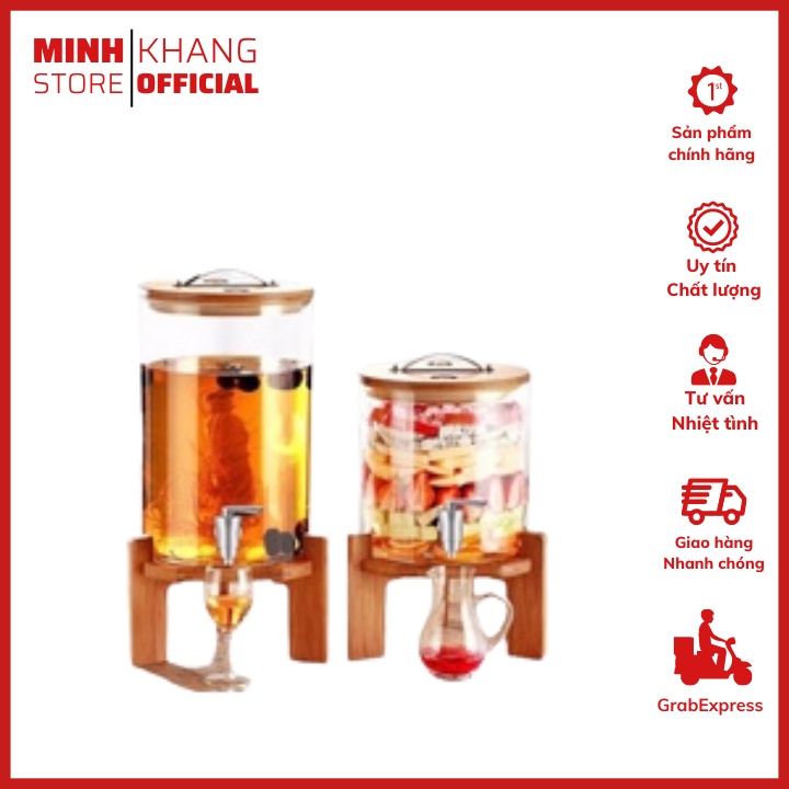 Bình Đựng Nước, Đựng Rượu, Hoa Quả, Detox Thuỷ Tinh Có Vòi Rót Kèm Chân Ghỗ Như Hình 5L,8L,11L Cao Cấp, Sang Trọng