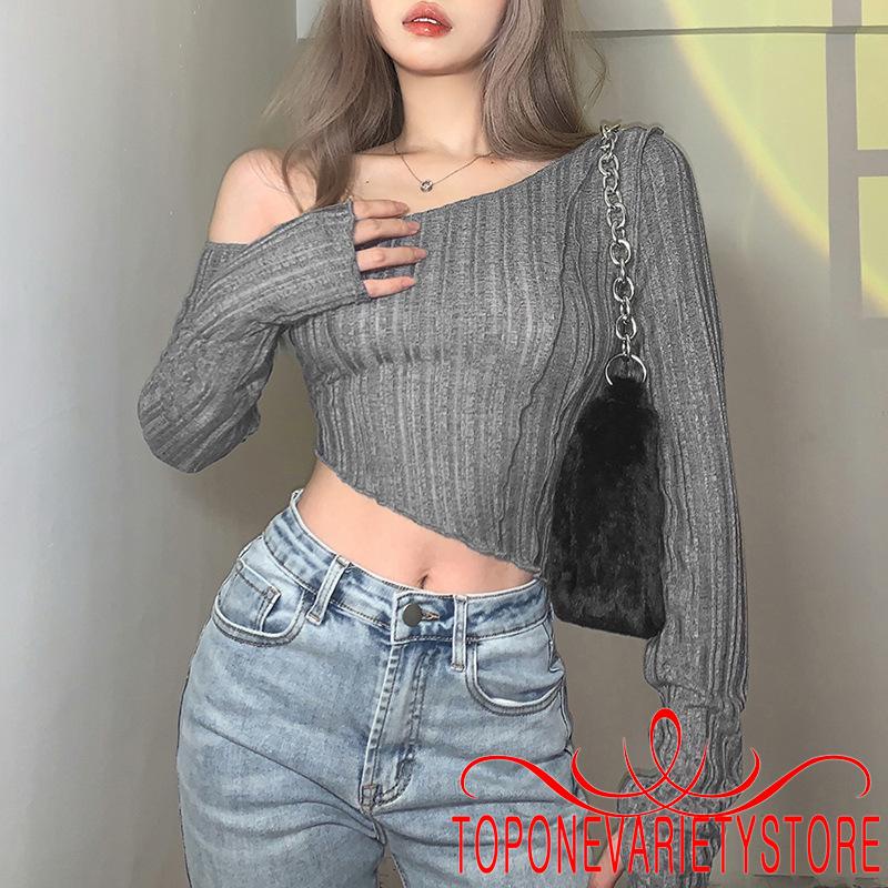 Áo croptop tay dài màu trơn thiết kế độc đáo thời trang quyến rũ cho nữ