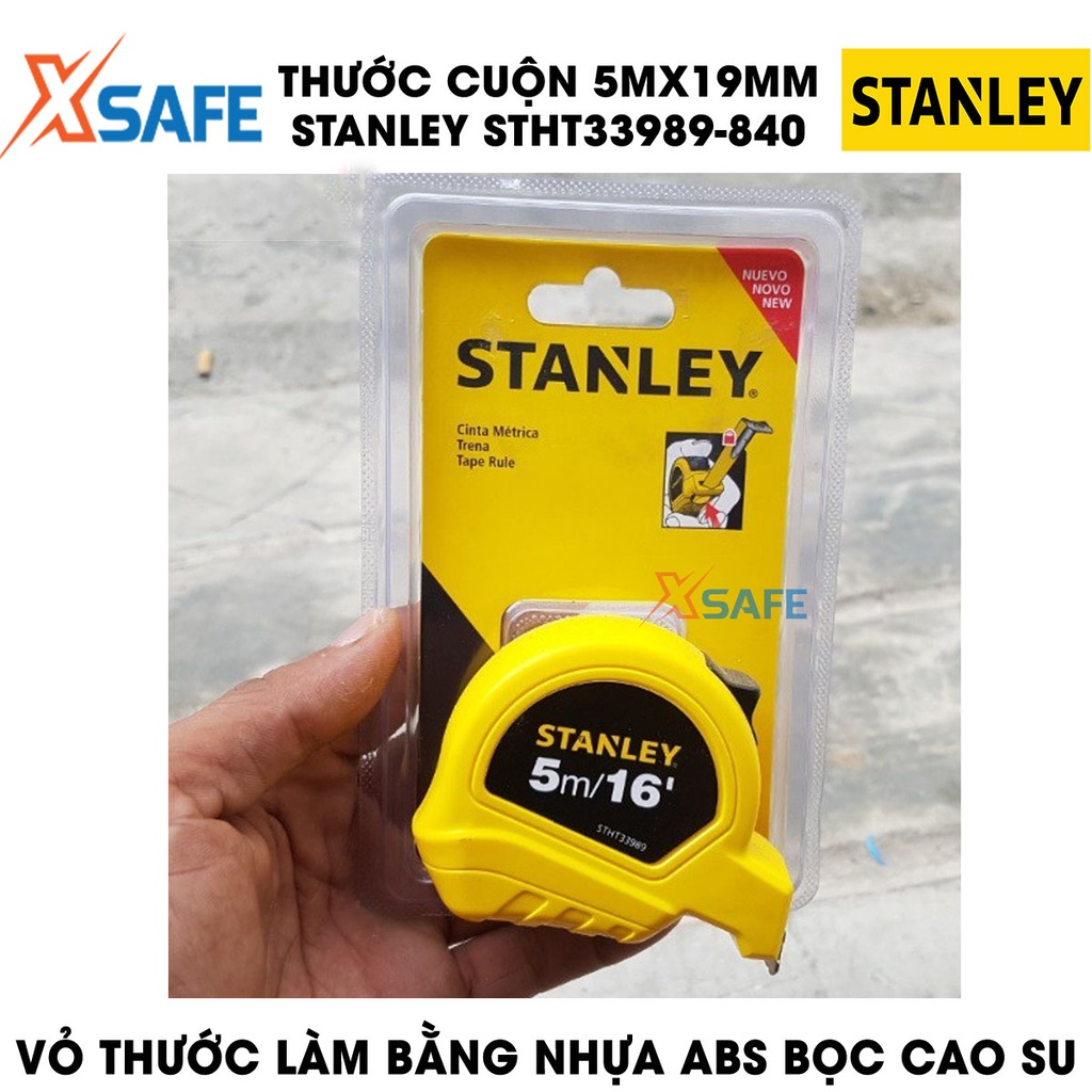 Thước cuộn STANLEY STHT33989-840 5mx19mm, lưỡi thép dẻo Thước cuộn vỏ nhựa ABS bọc cao su bền bỉ, lá thước phủ Matt