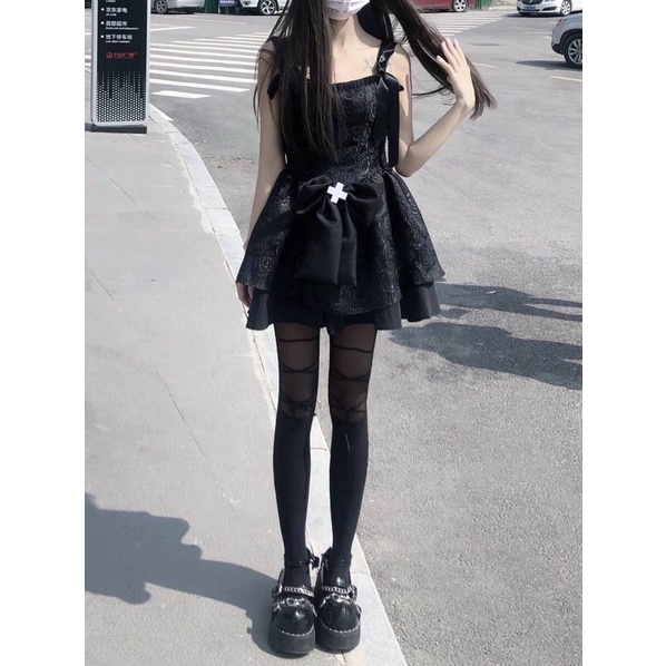 YAS0340-Set váy hoa hồng đen phong cách Trung Hoa cá tính