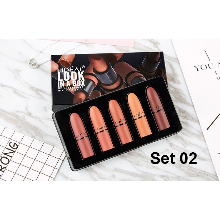 Set son sáp dưỡng ẩm môi, son sáp bộ 5 cây LIDẾAL LOOK IN A BOX MINI