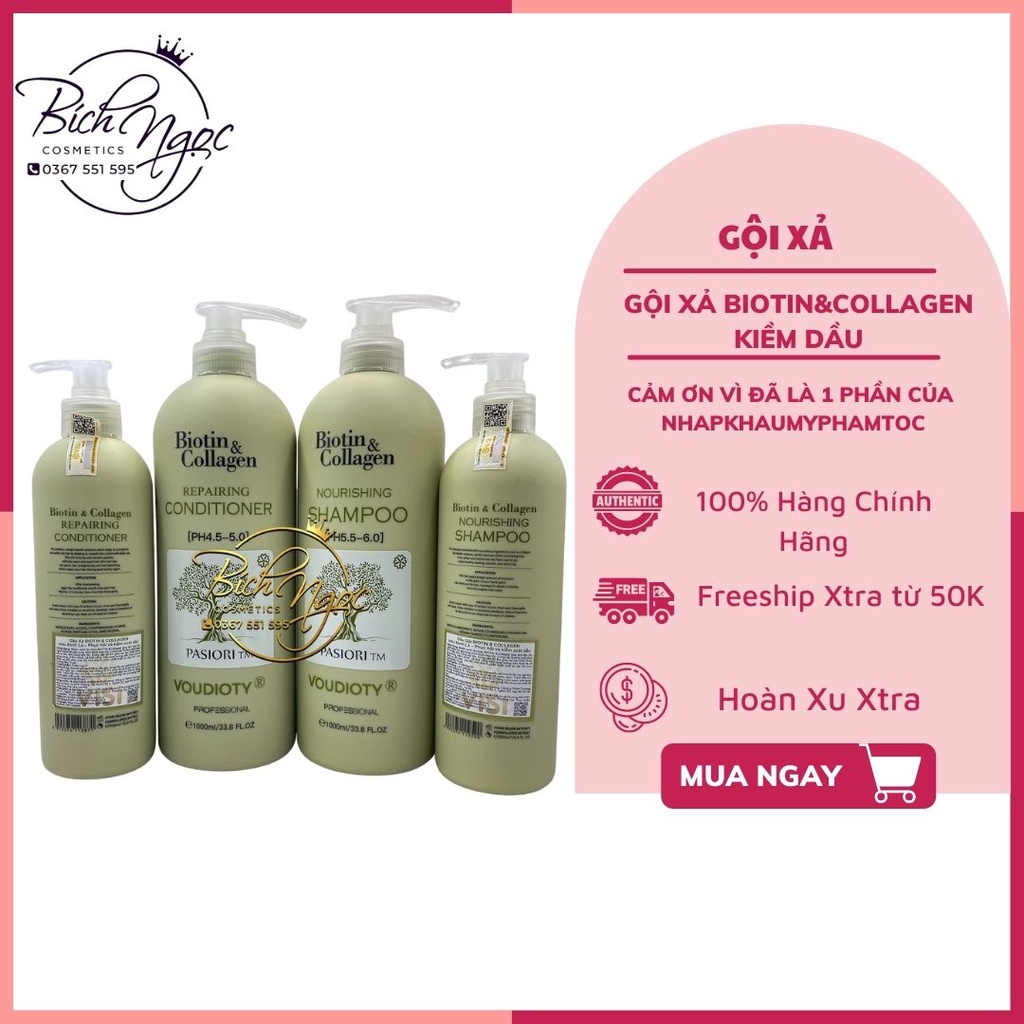 BIOTIN DẦU GỘI XẢ CHO TÓC DẦU BIOTIN XANH LÁ - BIOTIN COLLAGEN VOUDIOTY 1000ML CHÍNH HÃNG