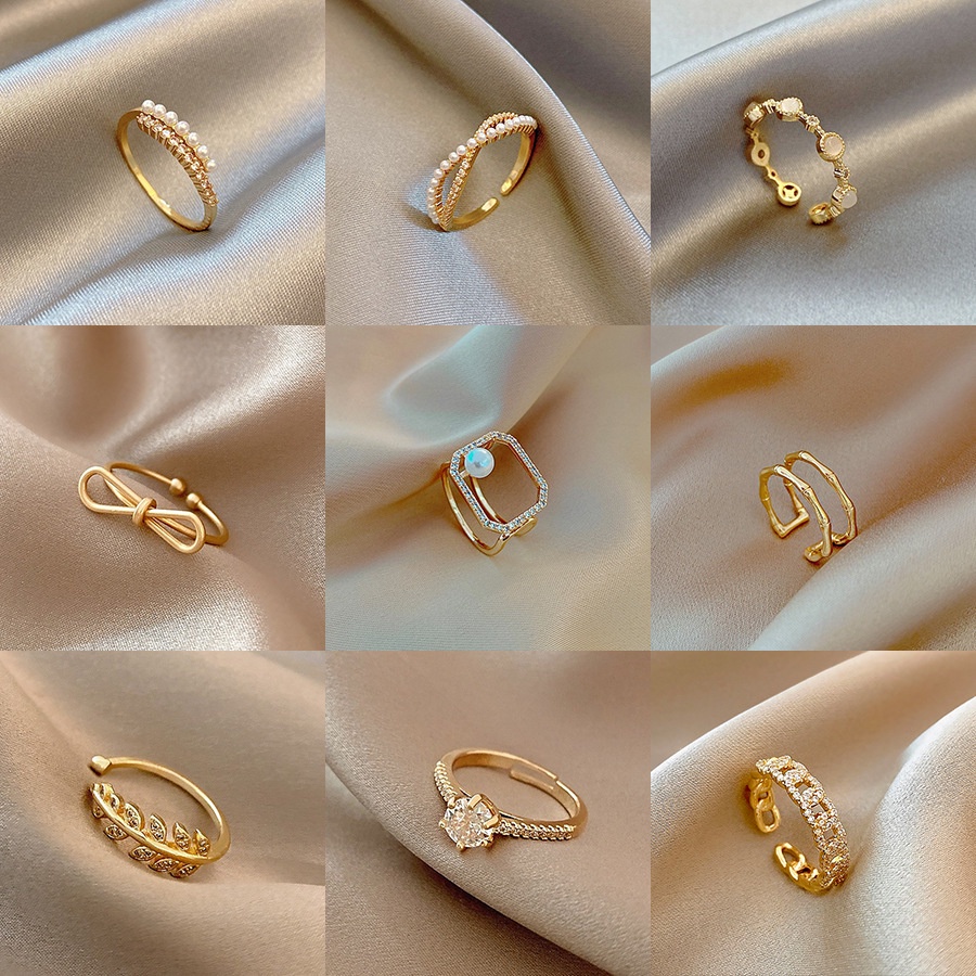 Nhẫn Đồng Dạng Hở Đính Đá Zircon Ngọc Trai Giả Sang Trọng Cổ Điển