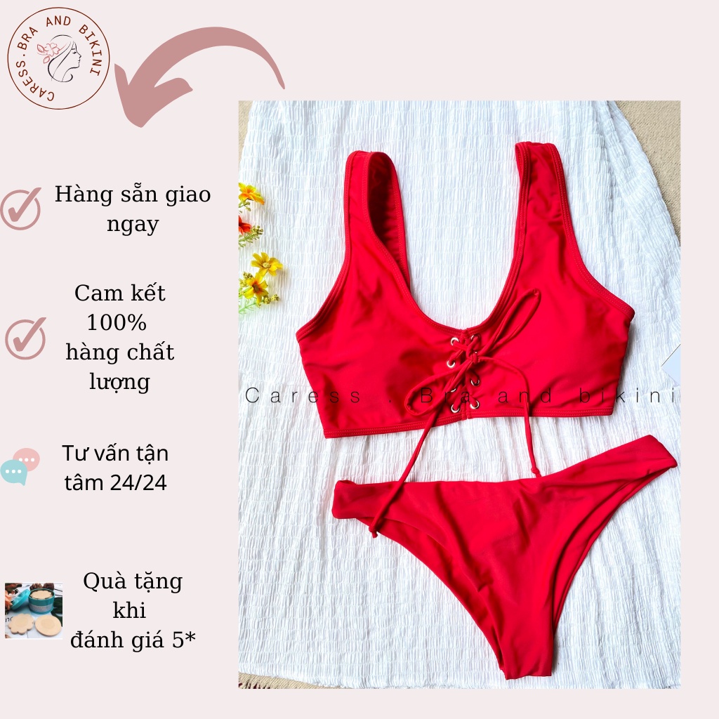 Bikini đồ bơi 2 mảnh áo bơi kín dáng bra có đệm dây buộc hàng ZAFUL chính hãng
