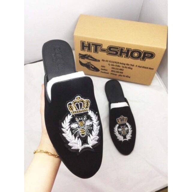 Sục thêu nam ( sục ong hoa trắng nót đen ) sục da nam 38/43