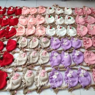Nón len có 2 bím tóc cho bé trang trí nơ chấm bi - Dương liễu handmade