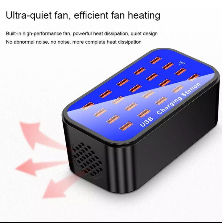 Ổ cắm USB 20 Cổng Sạc Để Bàn 100W  Đế Sạc Adapter