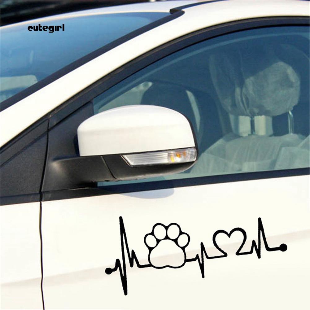 Nhãn dán trang trí xe ô tô hình nhịp tim dấu chân chó sáng tạo