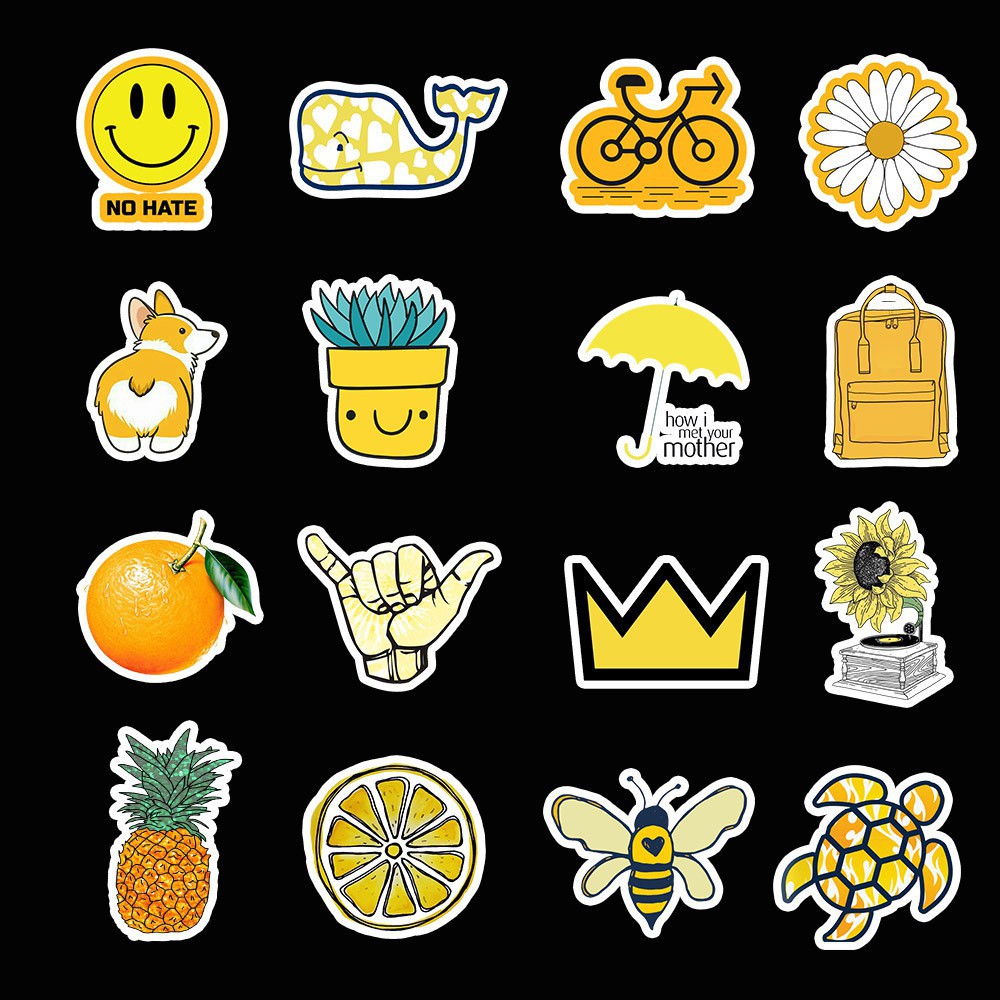 SET 50 MIẾNG STICKER MÀU VÀNG YELLOW G-DRAGON CHỐNG NƯỚC DÁN NÓN BẢO HIỂM, LAPTOP, VALI, TỦ, BÀN HỌC, XE MÁY | BigBuy360 - bigbuy360.vn