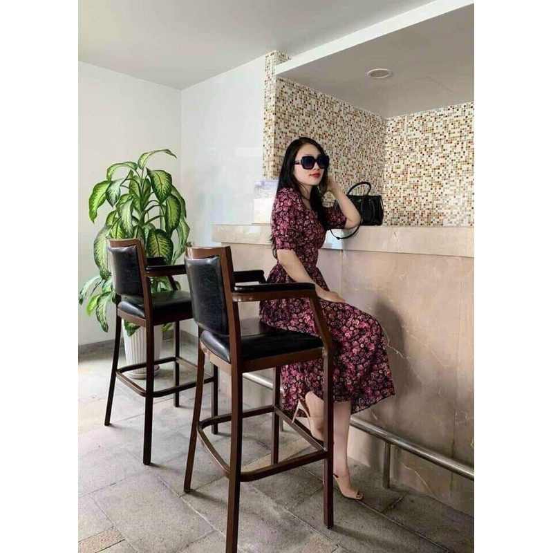 Váy hoa tím tay bồng | BigBuy360 - bigbuy360.vn