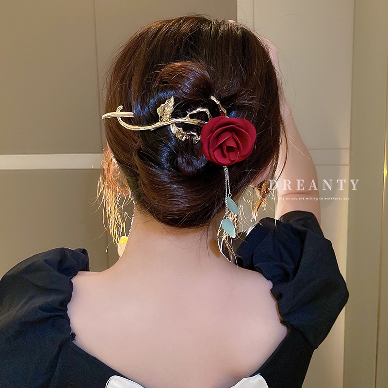 Kẹp Tóc Tua Rua Hình Hoa Hồng Phong Cách Hàn Quốc Thời Trang Cho Nữ