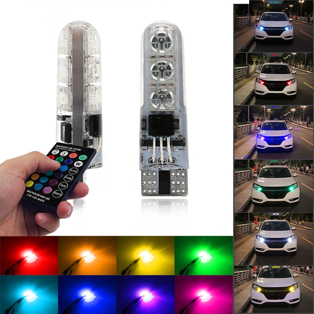 Đèn LED 1 ô tô T10 W5W Bóng đèn LED Nhiều màu RGB 194 168 501 Đèn led nhấp nháy Đèn đọc với điều khiển từ xa