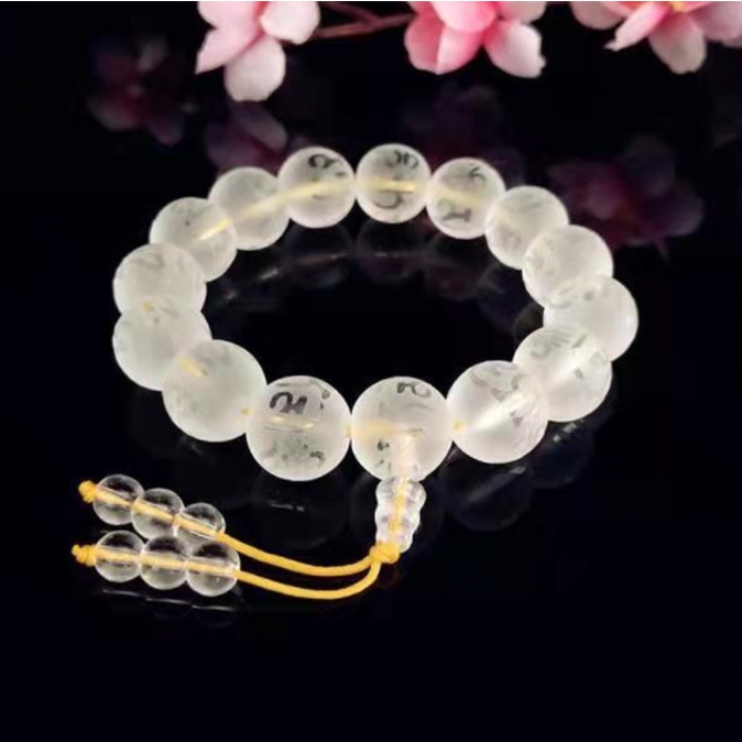 Vòng tay pha lê khắc chú đại bi size 14mm