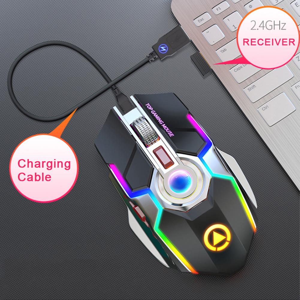 Chuột chơi game quang USB Chuột không dây có thể sạc lại 7 phím RGB LED Backlit USB 2.4G cho máy tính xách tay