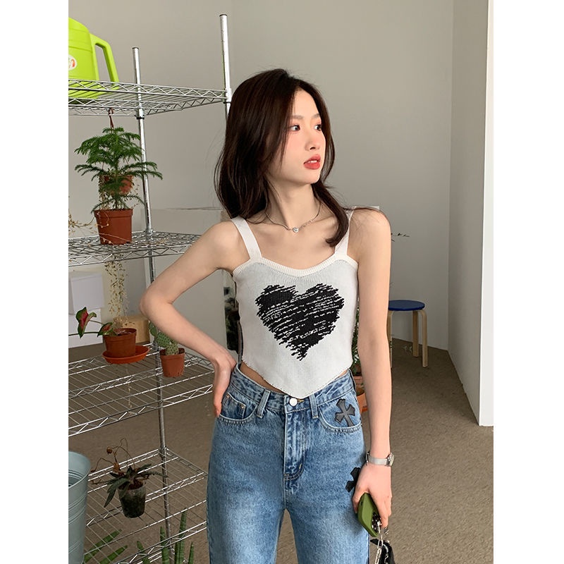 Áo Dệt Kim Hai Dây Nhỏ Nhắn Màu Trơn Ngọt Ngào Thời Trang Mùa Hè Dành Cho Bạn Nữ Mặc Bên Ngoài