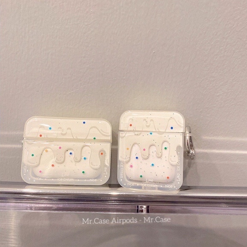 Case Airpods 1/2 /Pro/Ap3 Vỏ Ốp Tai Nghe Nhựa Dẻo Hình Kem Tuyết Trắng - Mr.Case