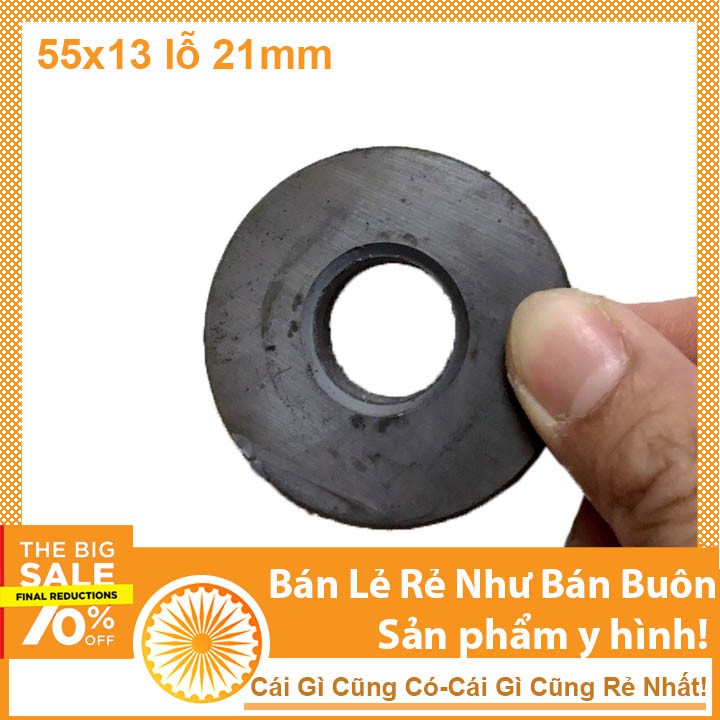 Nam châm đen có lỗ 55x13 lỗ 21mm nam châm ferrite dùng chế tạo loa