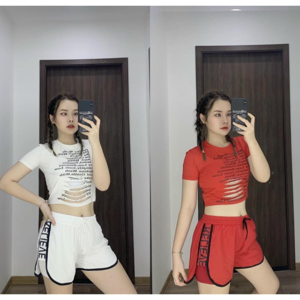 Áo tập Zumba, Gym, Yoga, thể dục nữ - áo croptop rách 🎽 *