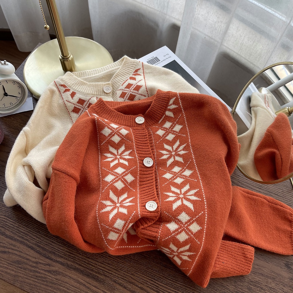 Áo khoác dệt kim tay dài họa tiết lá phong thiết kế mới thời trang dành cho mùa thu