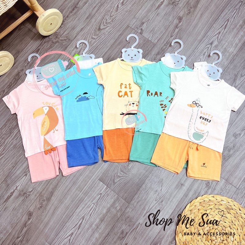 LULLABY Bộ cộc tay quần lỡ Chất liệu Sợi tre mỏng mát, an toàn cho bé