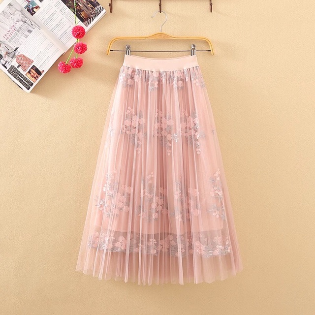 Chân váy maxi voan lưới thêu hoa sang chảnh loại 1 (sẵn hàng) | BigBuy360 - bigbuy360.vn