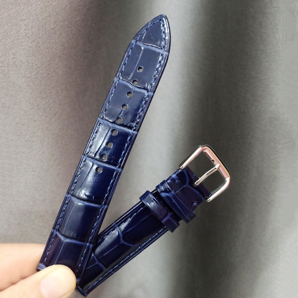 [TẶNG CHỐT] Dây đồng hồ da bê KHÓA CÀI vân cá sấu bóng của Ý 3 màu full size 12/14/16/18/20/22mm