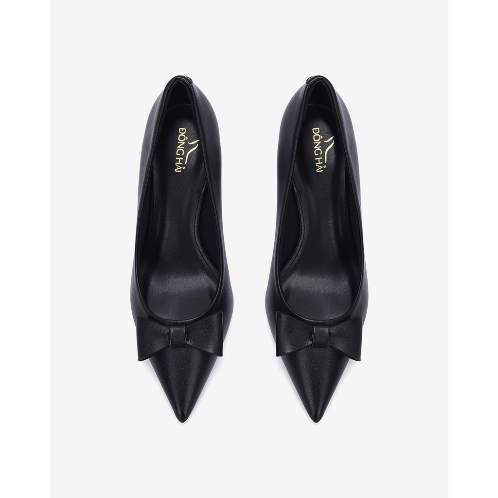 Giày cao gót nữ Đông Hải thiết kê mũi nhọn  đính nơ da thanh lịch gót cao 7cm tôn dáng -  G81H8