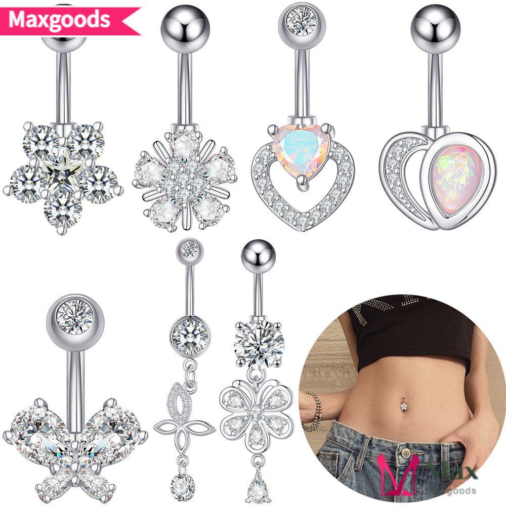MAX=> Body Jewellery Belly Button Ring Piecing Ring Navel Rings Navel Bar Women Body Piercing Surgical Steel|Heart/Multicolor