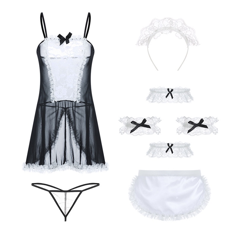 Đồ cosplay sexy hầu gái -  váy ngủ sexy cosplay  màu đen xẻ mông cùng với 6 phụ kiện đi kèm | BigBuy360 - bigbuy360.vn