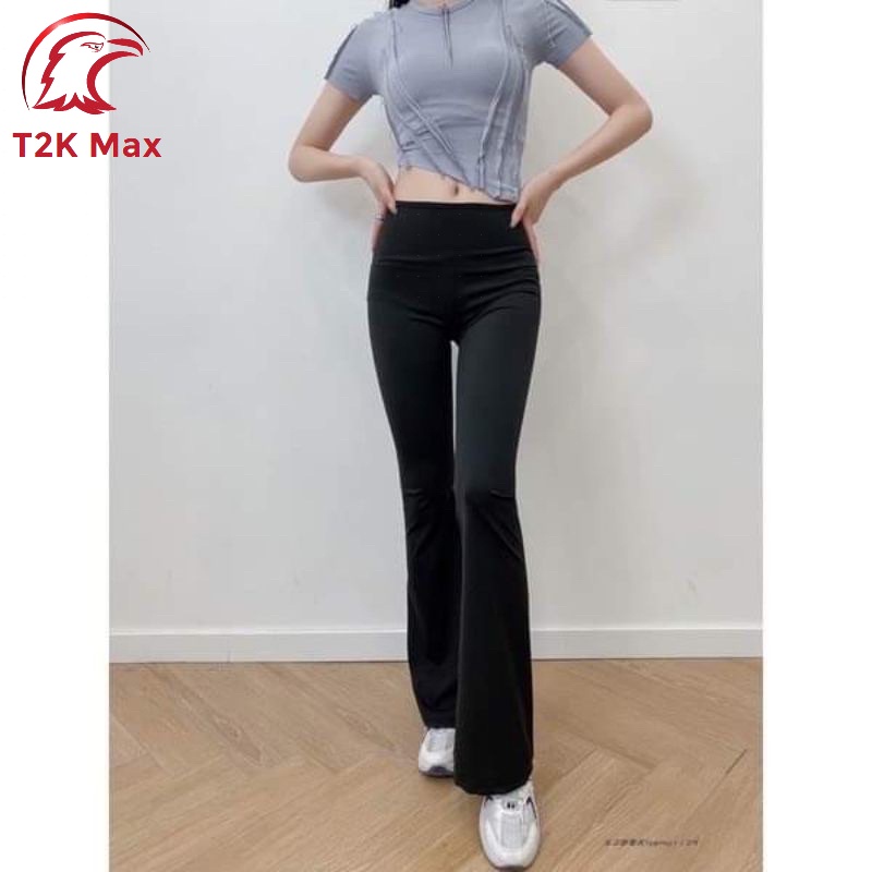 Quần tây công sở ống loe nữ cạp cao - Quần ống rộng legging lưng cao COTTON co giãn 4 chiều - T2K Max