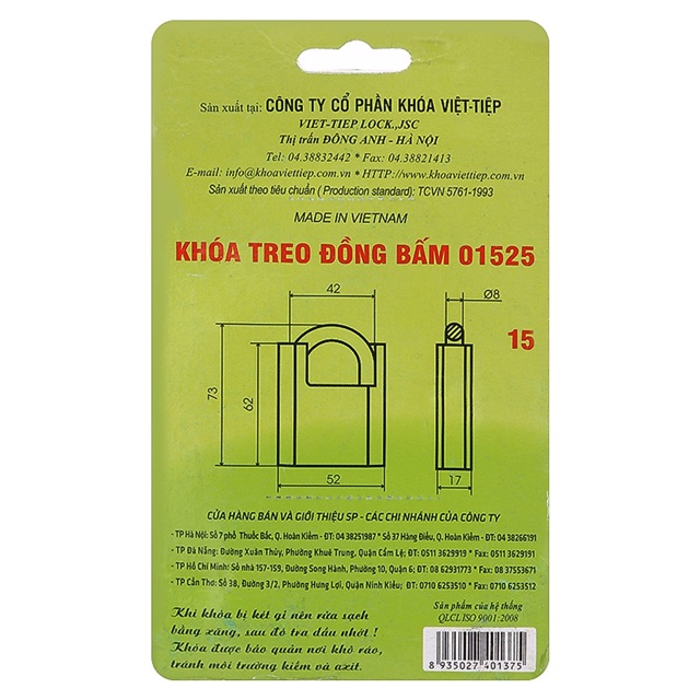 Khoá treo đồng bấm 01525 loại nhỡ