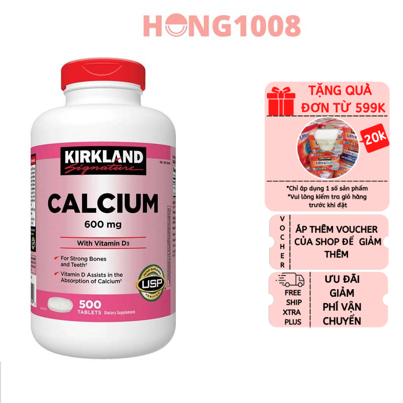 Viên Uống Calcium 600mg + D3 Của Kirkland 500 viên Canxi Kirkland