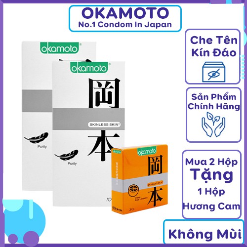 [Mua 2 Tặng 1 Hương Cam] Bao Cao Su Okamoto SỐ 1 NHẬT BẢN Skinless Skin Purity Siêu Mỏng Tinh Khiết Không Mùi