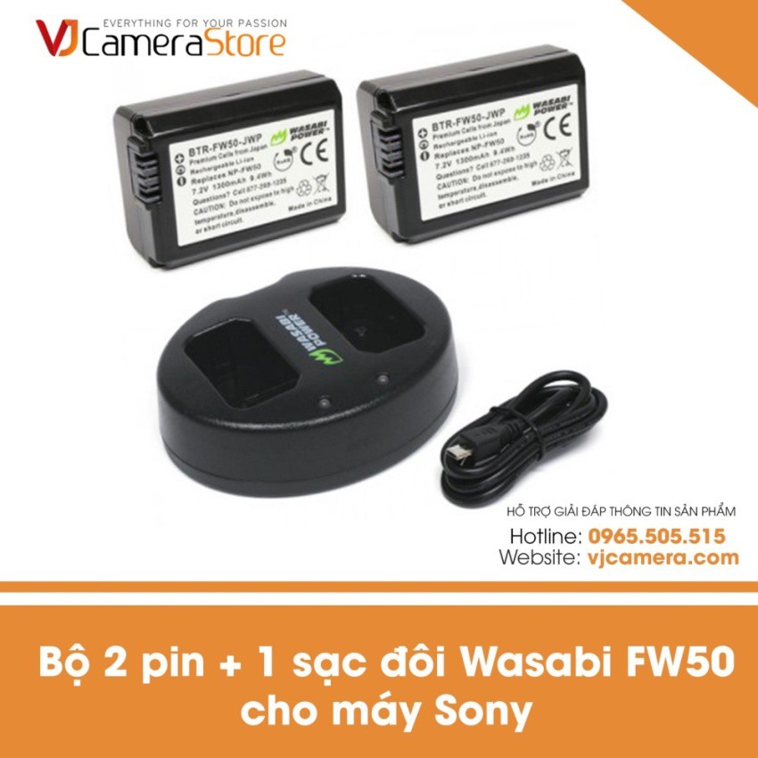 Bộ 2 pin và sạc đôi Wasabi FW50 cho Sony Alpha, Nex, Cybershot