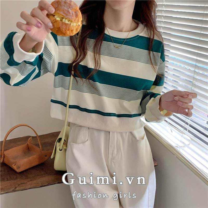 Áo thun nữ NZN dài tay sọc ngang thời trang Hàn Quốc mới