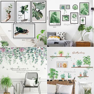 Decal dán tường chậu cây xanh, cây lá xanh dán tường [D16-1015]