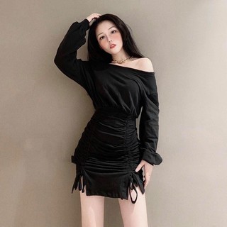 Đầm thun trễ vai rút dây