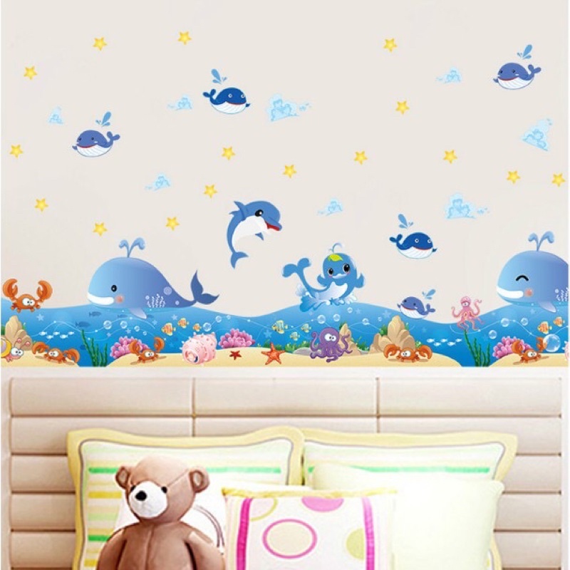 Decal đàn cá heo nhỏ dán chân tường