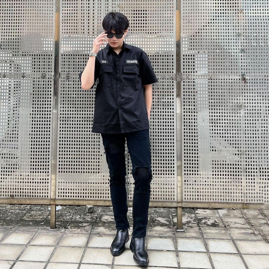 Áo Sơ Mi Basic Đơn Giản Kiểu Dáng Hàn Quốc Vải Kaki Cotton Phong Cách Unisex