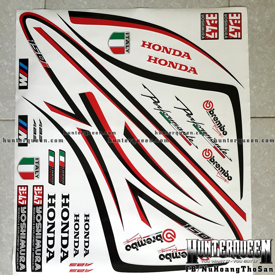 Tem rời dán xe SH 2020 trắng. Sợi chỉ đỏ đen. Tùy chỉnh theo yêu cầu