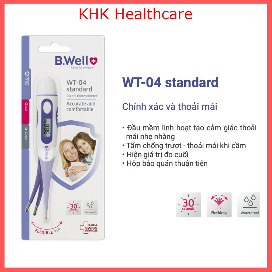 Nhiệt kế điện tử B.Well WT-04 đo nhanh trong 30s, có cảnh báo sốt và chống thấm nước, nhập khẩu từ Thụy Sỹ