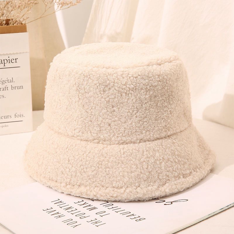 Mũ Bucket Lông Cừu Màu Trơn Phong Cách Hàn Quốc Thời Trang Thu Đông Cho Nữ