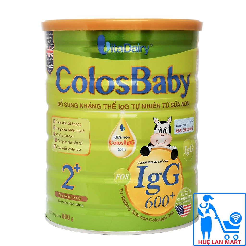 [CHÍNH HÃNG - CÓ QUÀ] Sữa Bột VitaDairy ColosBaby 2+ Hộp 800g (Bổ sung kháng thể IgG 600+ tự nhiên từ sữa non)