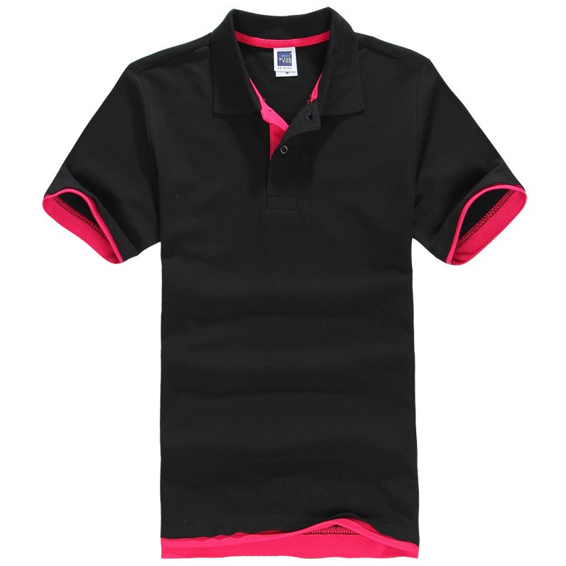 Áo thun polo nam có cổ ngắn tay vải cotton cá sấu PL2M màu đen viền hồng