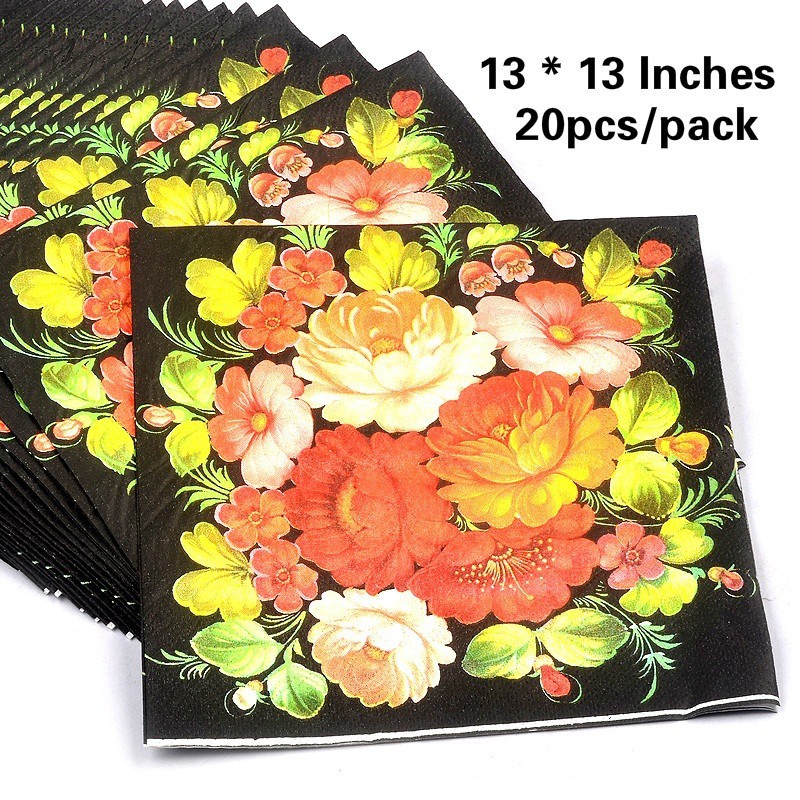 Khăn Ăn In Hoa Màu Đen Phong Cách Vintage