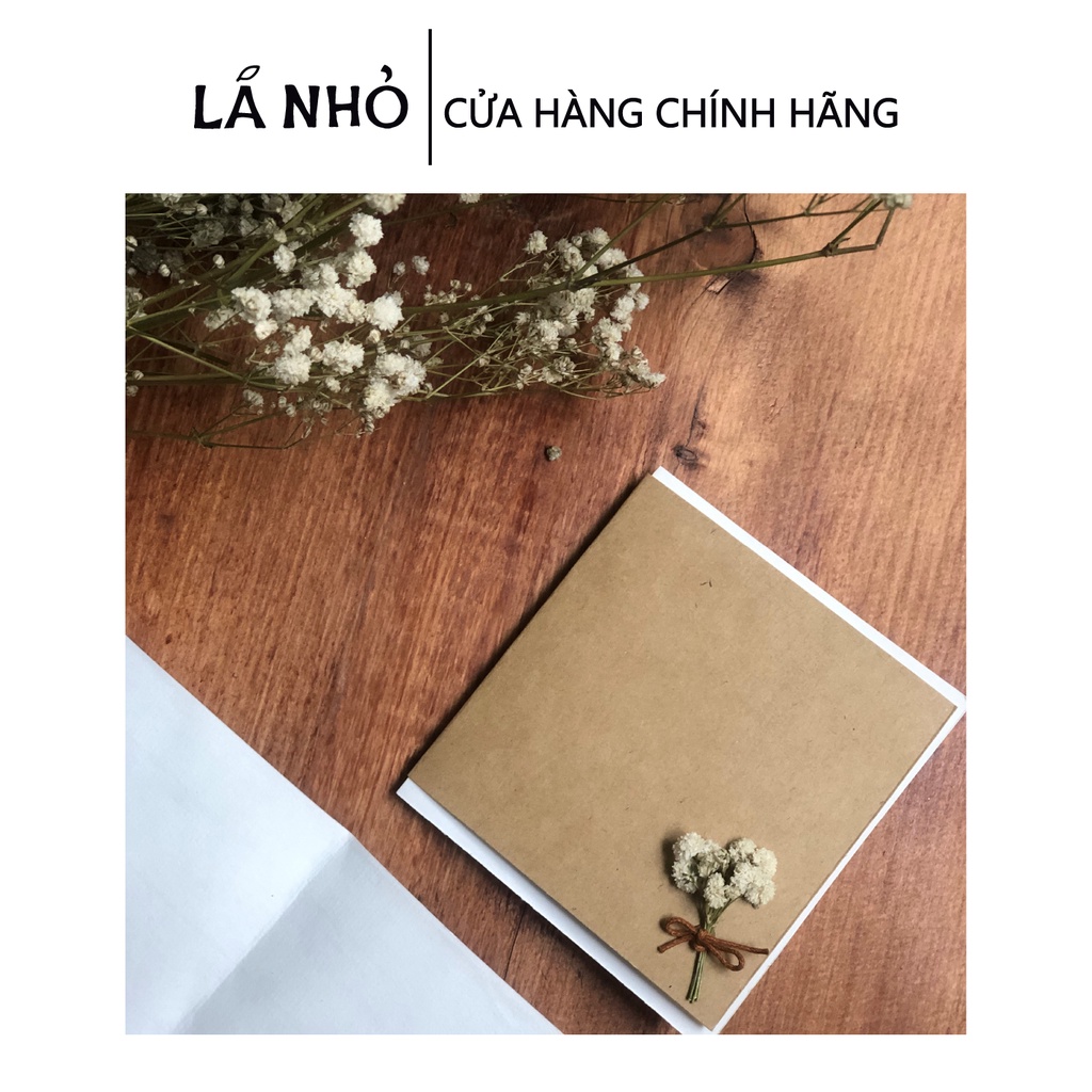 Thiệp quà tặng LÁ NHỎ - Handmade - Hoa Khô - Vintage - Ghi lời nhắn - Thiệp sinh nhật - Giấy Kraft