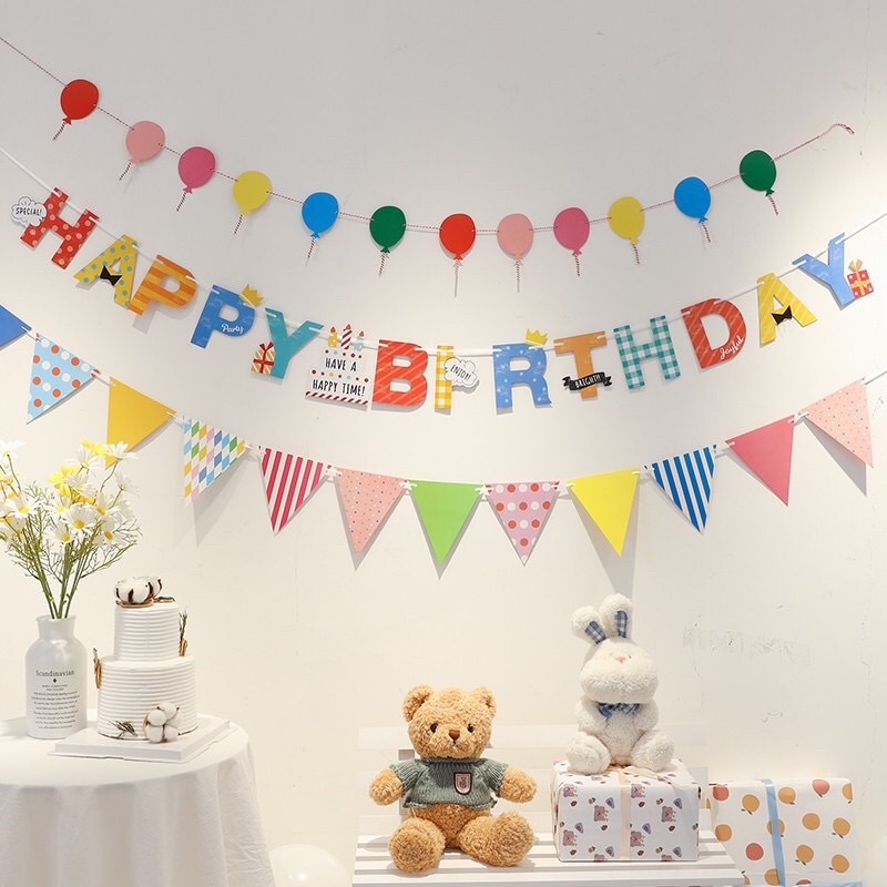 Dây chữ treo happy birthday nhiều màu sắc sinh nhật hàn quốc